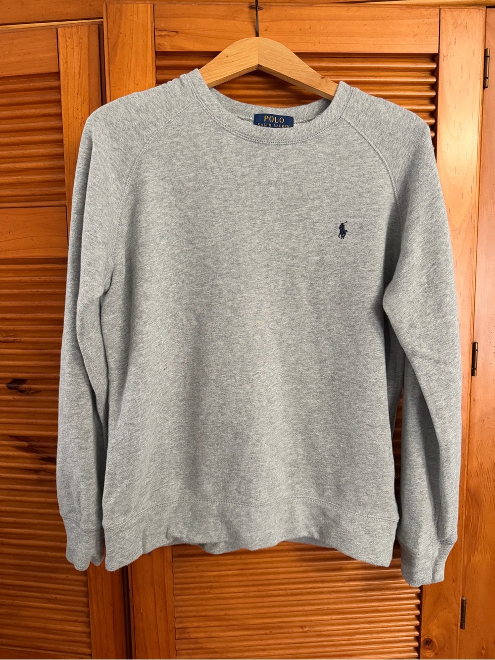 Polo Ralph Lauren Boys Heather Grey Crewneck Sweatshirt Raglan w/ Navy Blue Pony